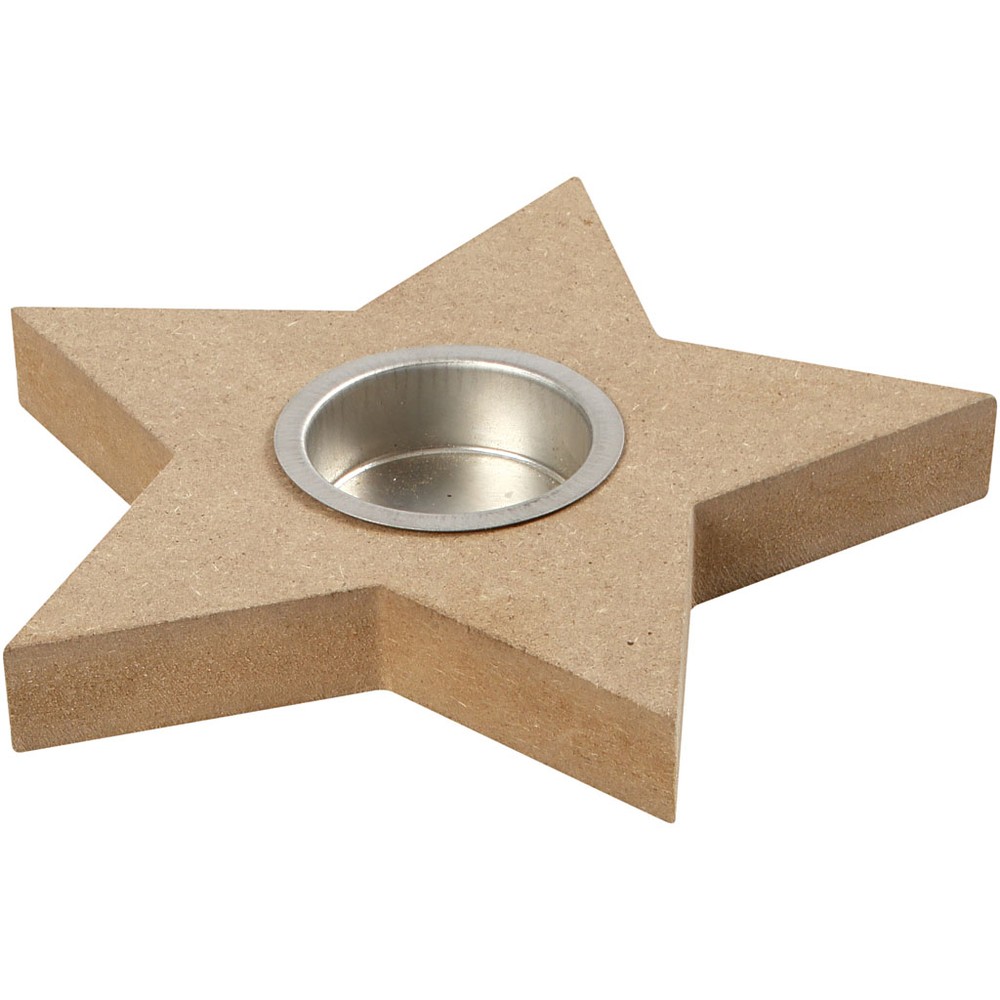 Stjerne Fyrfadsstage Træ - 1 stk (15 x 1,8 cm) | Julepynt Lysestager - Temashop