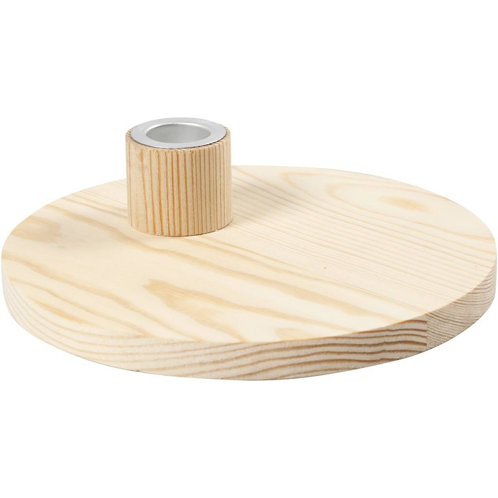 Rund Træ Lysestage Beige - 1 stk (4 x Ø 16 cm) - Temashop