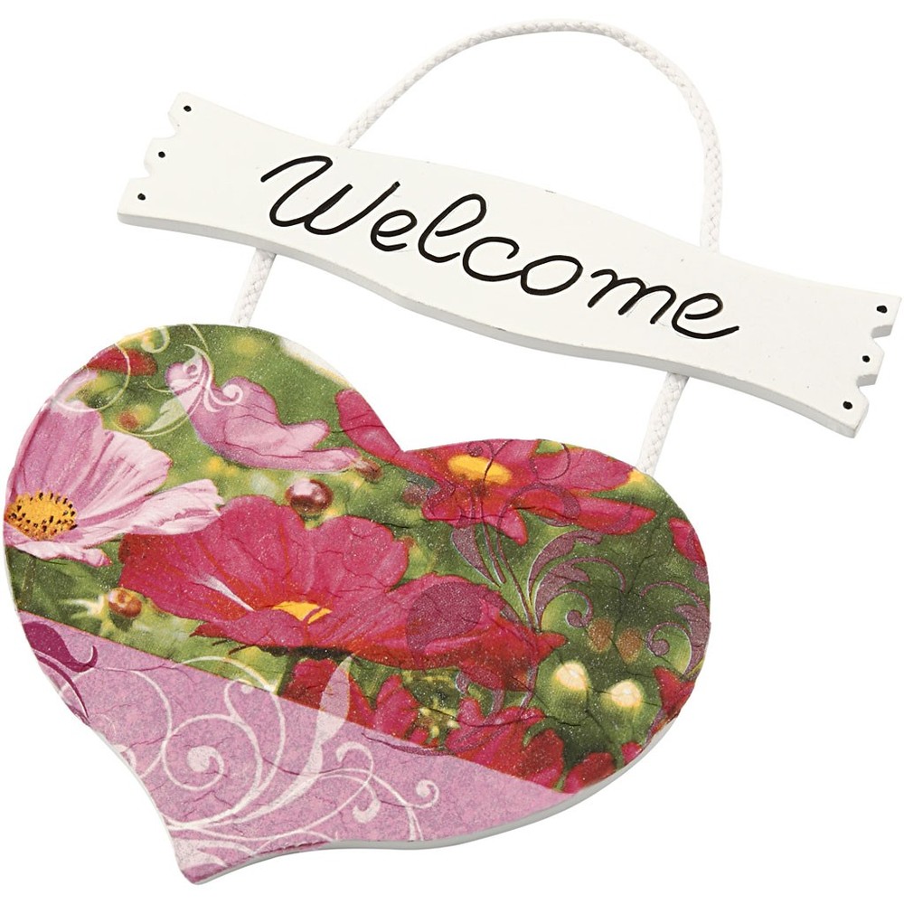 Welcome Hjerte Træskilt - 1 stk (28 x 19 cm) | Kærlighed Skilte - Temashop