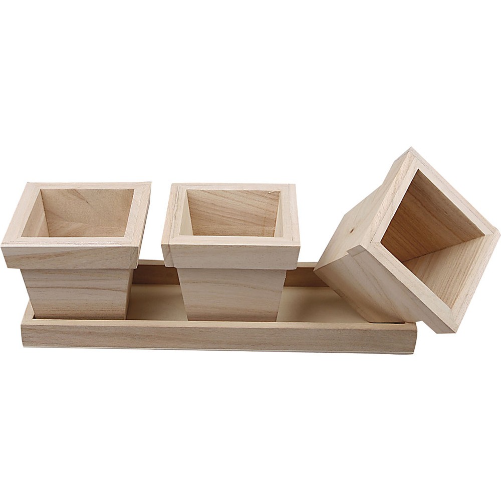 Træurtepotter Med Bakke - 3 stk (27 x 9 x 9 cm) - Temashop