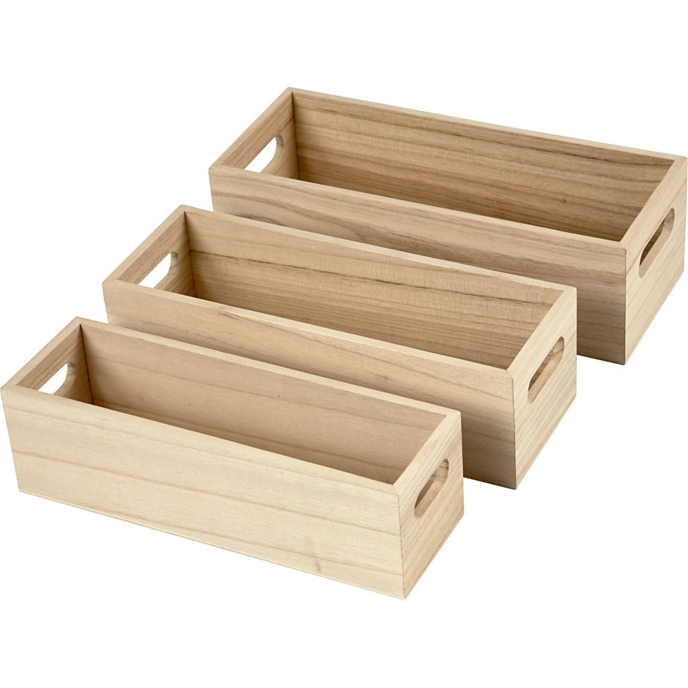 Trækasser - 3 stk (25 x 10 x 7,5 cm & 23,5 x 8,5 x 6,7 cm & 21,7 x 7 x 6,3 cm) - Temashop