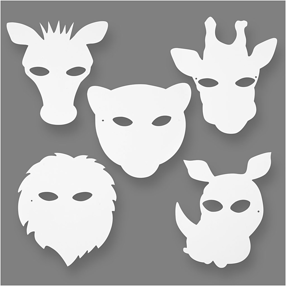 Jungle Partymasker Hvid (22,5-25 x 20,5-22,5 cm) | Jungle tema Partymasker - Festtilbehør - Temashop