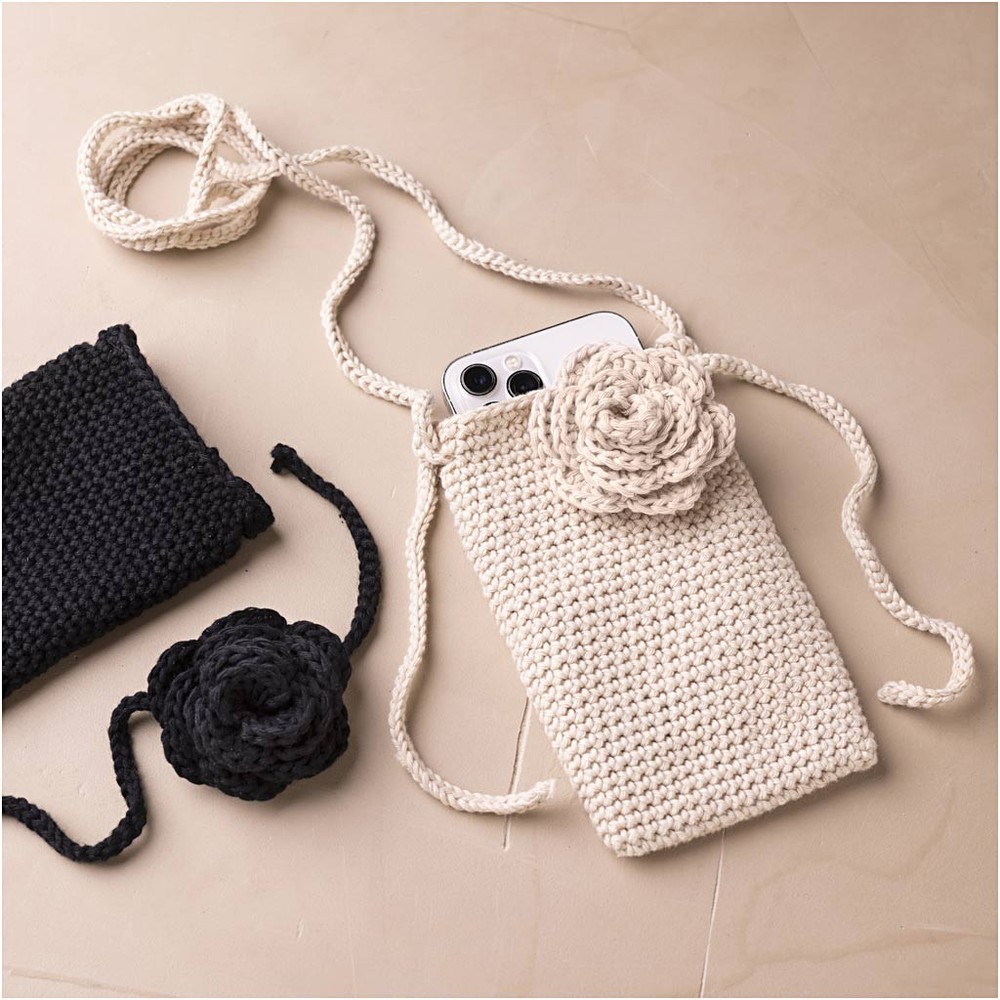Mobiltaske Med Rose DIY Sort/Beige - 1 sæt | Blomst DIY pakke - Temashop