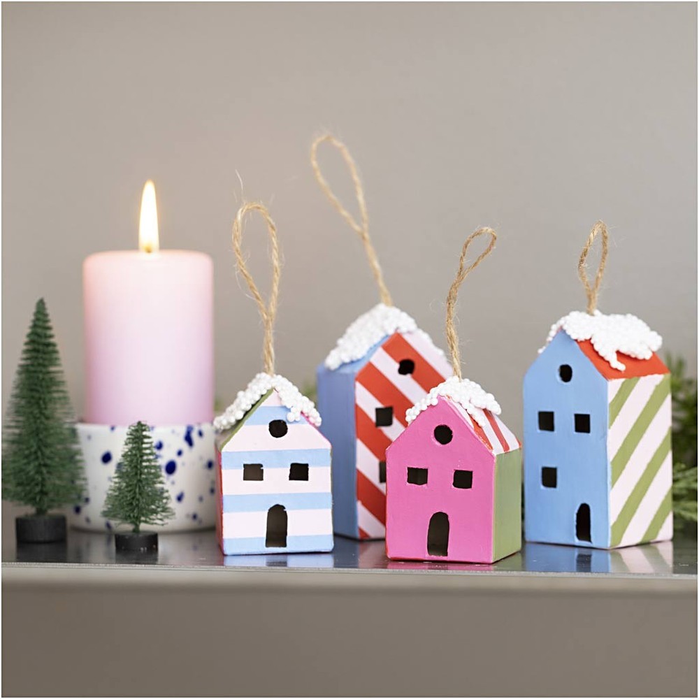 Julehuse, DIY - 4 stk | Julepynt DIY pakke - Temashop