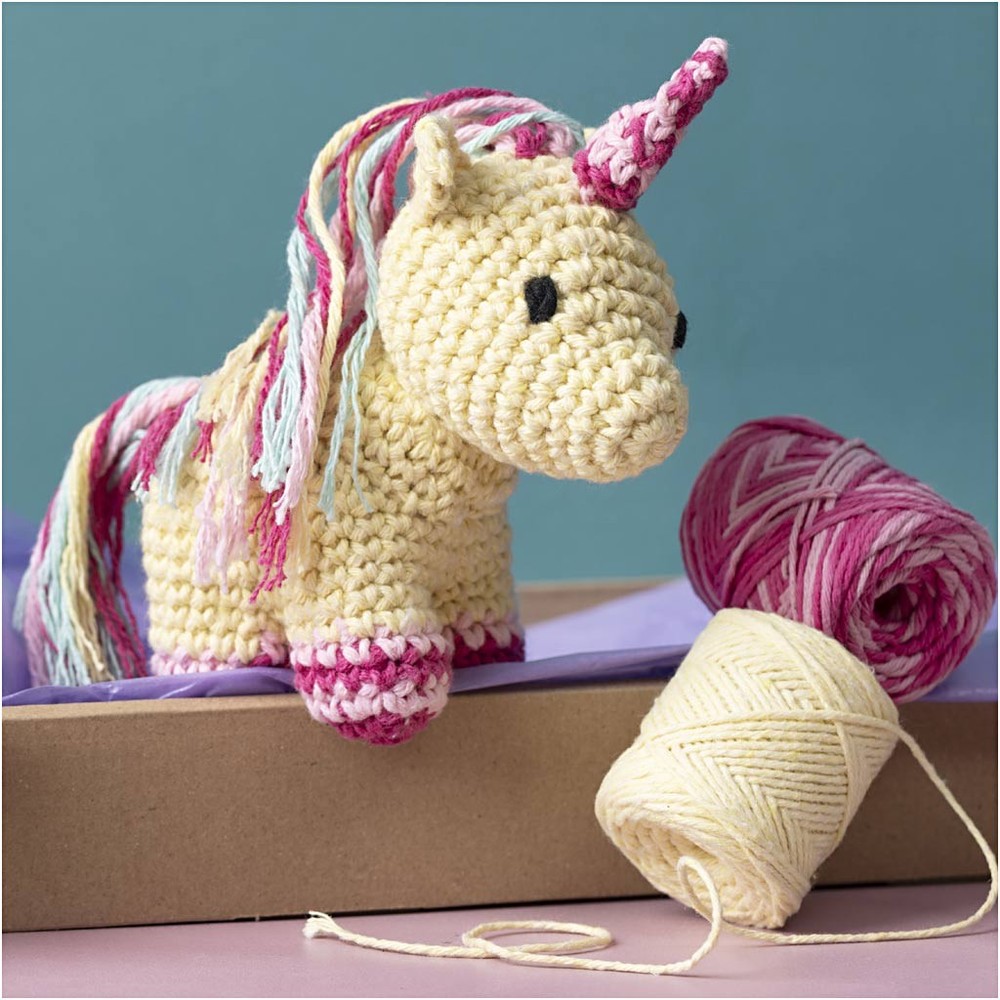 DIY Amigurumi Enhjørning - 1 sæt (18 cm) | Enhjørning DIY pakke - Temashop