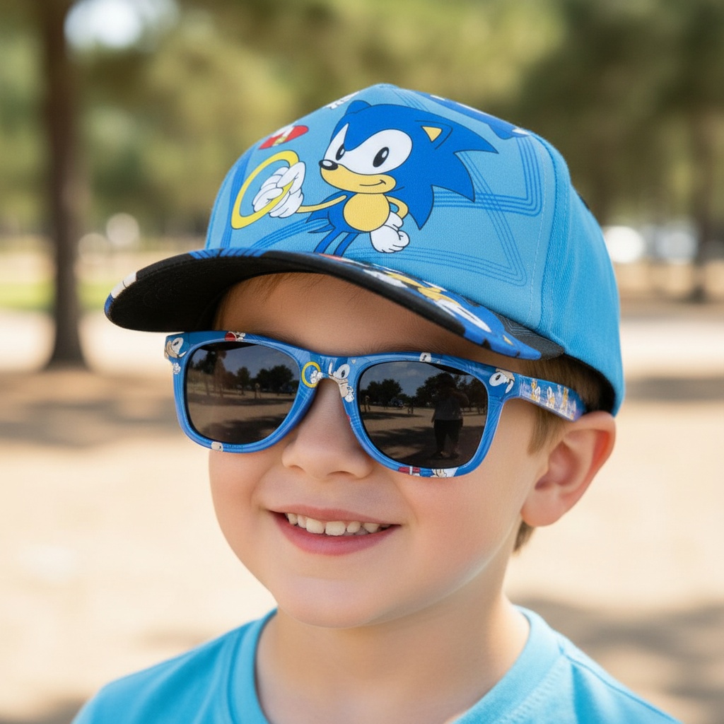 Sonic Kasket & Solbriller Lyseblå (53 cm) | Sonic Tilbehørskit - Temashop