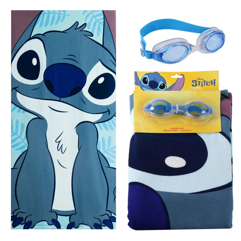 Stitch Strandhåndklæde & Svømmebriller Sæt (24 x 34 x 6 cm) | Stitch Håndklæder - Temashop