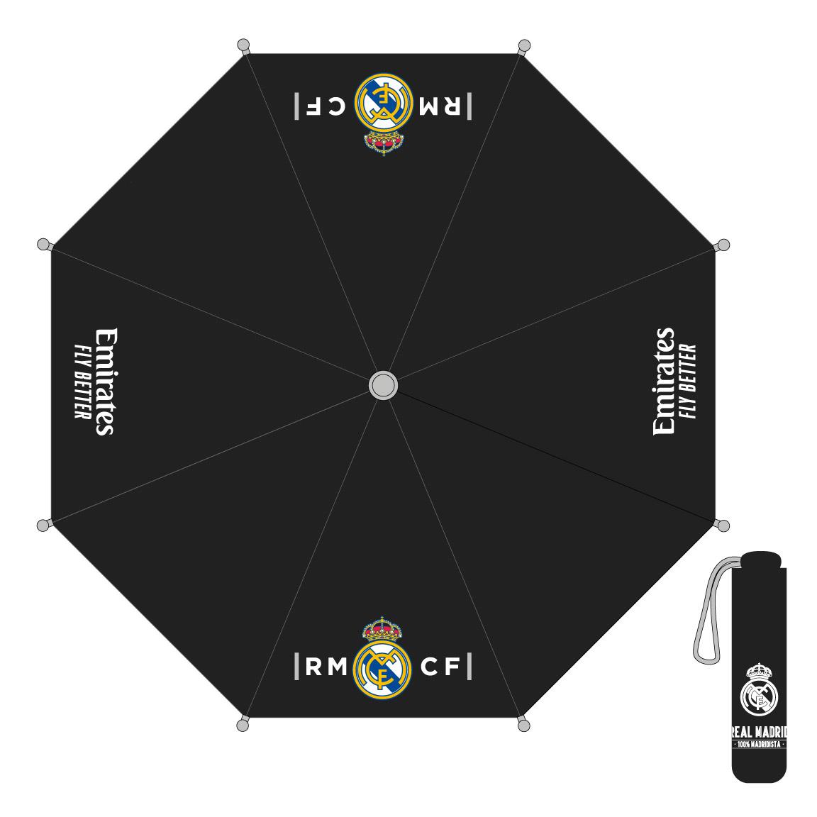 Real Madrid Paraply Sort (60 cm) | Fodbold Paraply - Temashop