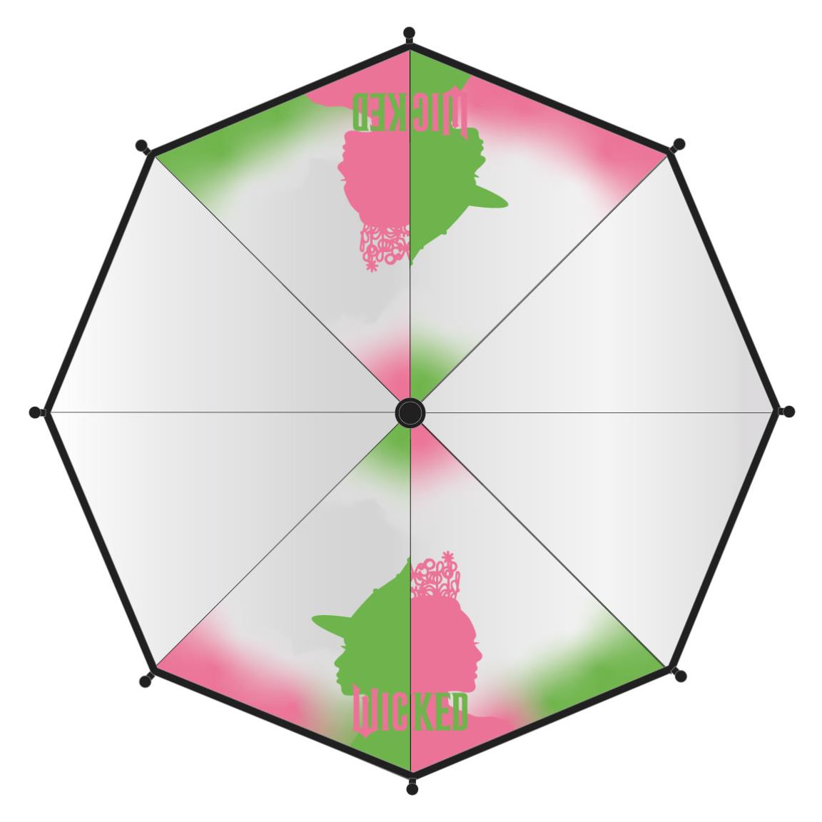 Wicked Silhuet Paraply Grøn/Lyserød (60 cm) | Wicked Paraply - Temashop