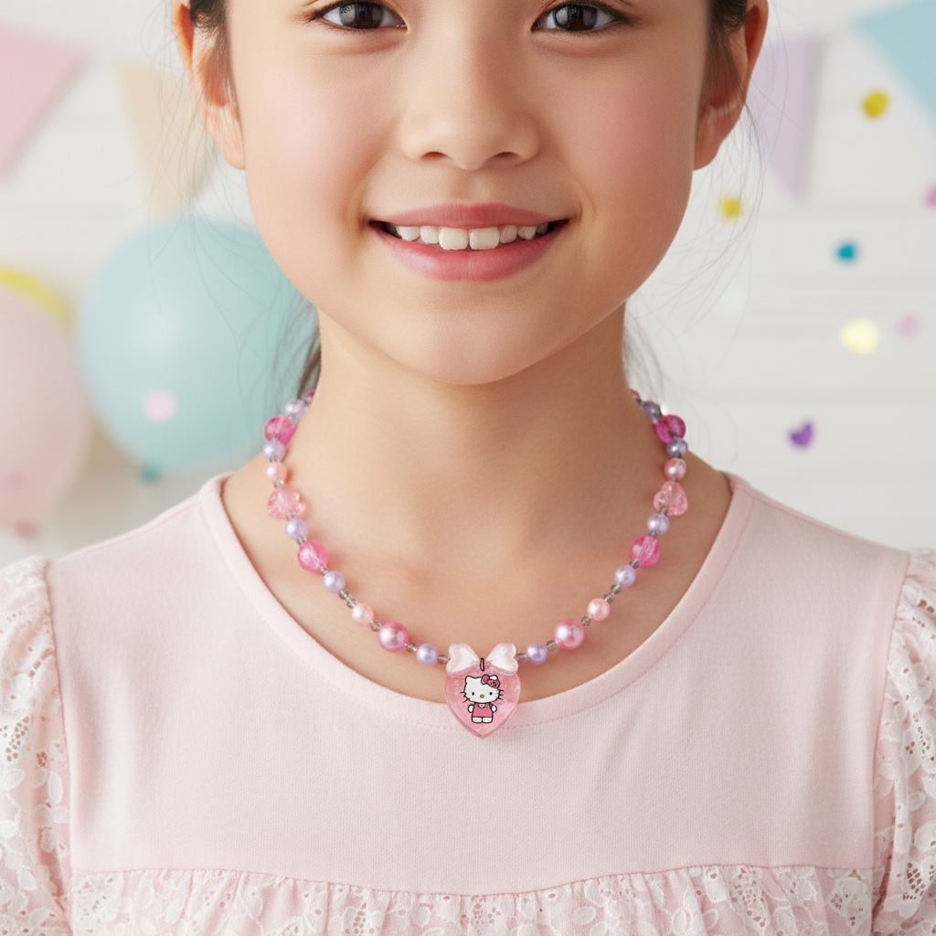 Hello Kitty Perlehalskæde Lyserød (7 x 15 x 1 cm) | Hello Kitty Halskæder - Temashop