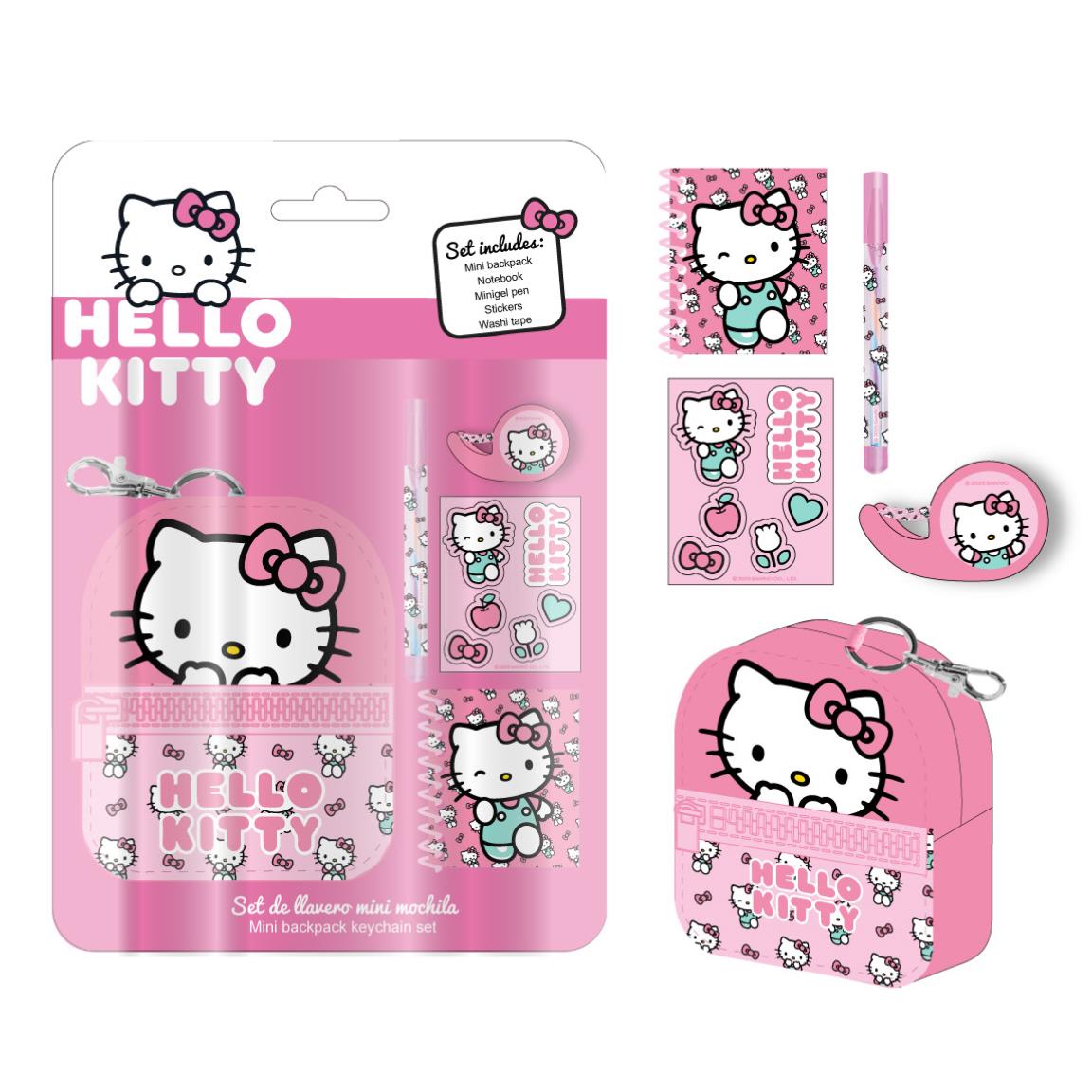 Hello Kitty Skrivesæt & Mini Rygsæk (19,5 x 22,5 x 4,5 cm) | Hello Kitty Male- & Tegneudstyr - Temashop