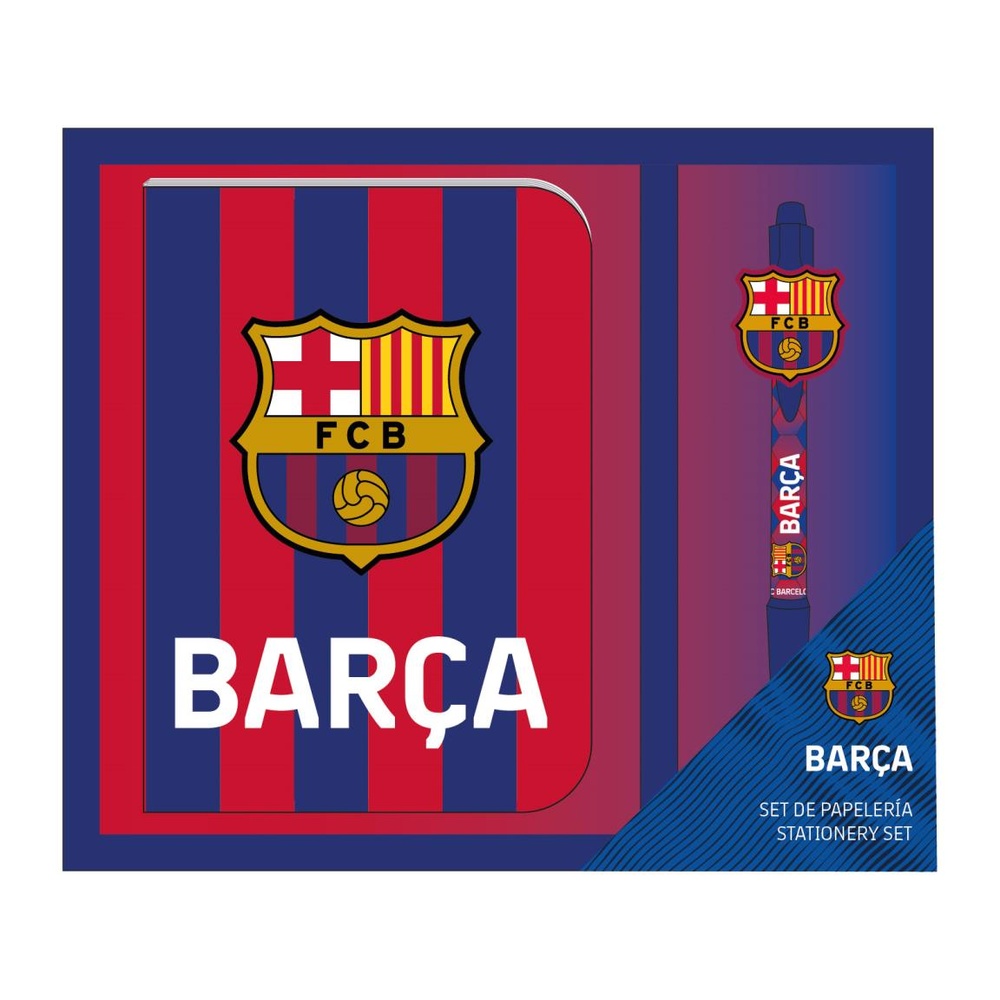 FC Barcelona Notesbog & Kuglepen Sæt (25 x 3 x 24 cm) | Fodbold Sjove Kontorartikler - Temashop