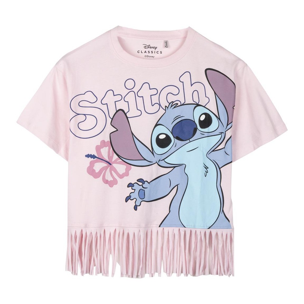 Stitch T-Shirt Med Frynser Lyserød | Stitch Overdel - Temashop