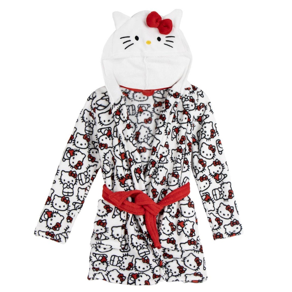 Hello Kitty Coral Fleece Morgenkåbe Hvid | Hello Kitty Kåbe - Temashop
