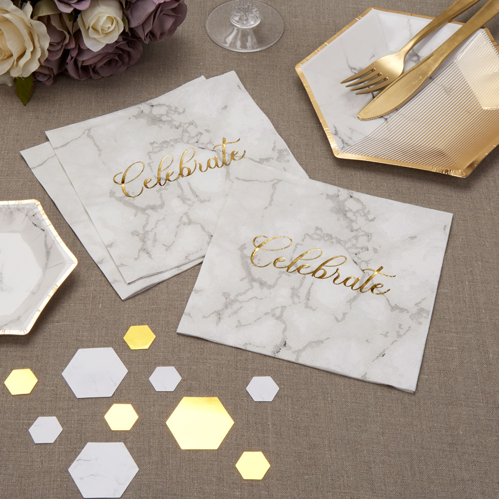 Celebrate Marmor Servietter - 16 stk (33 x 33 cm) - Temashop