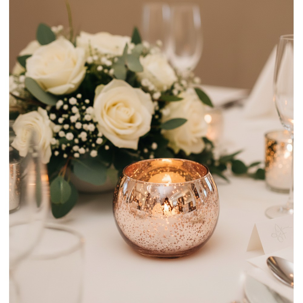 Rund Fyrfadsstage Metallisk Rosaguld