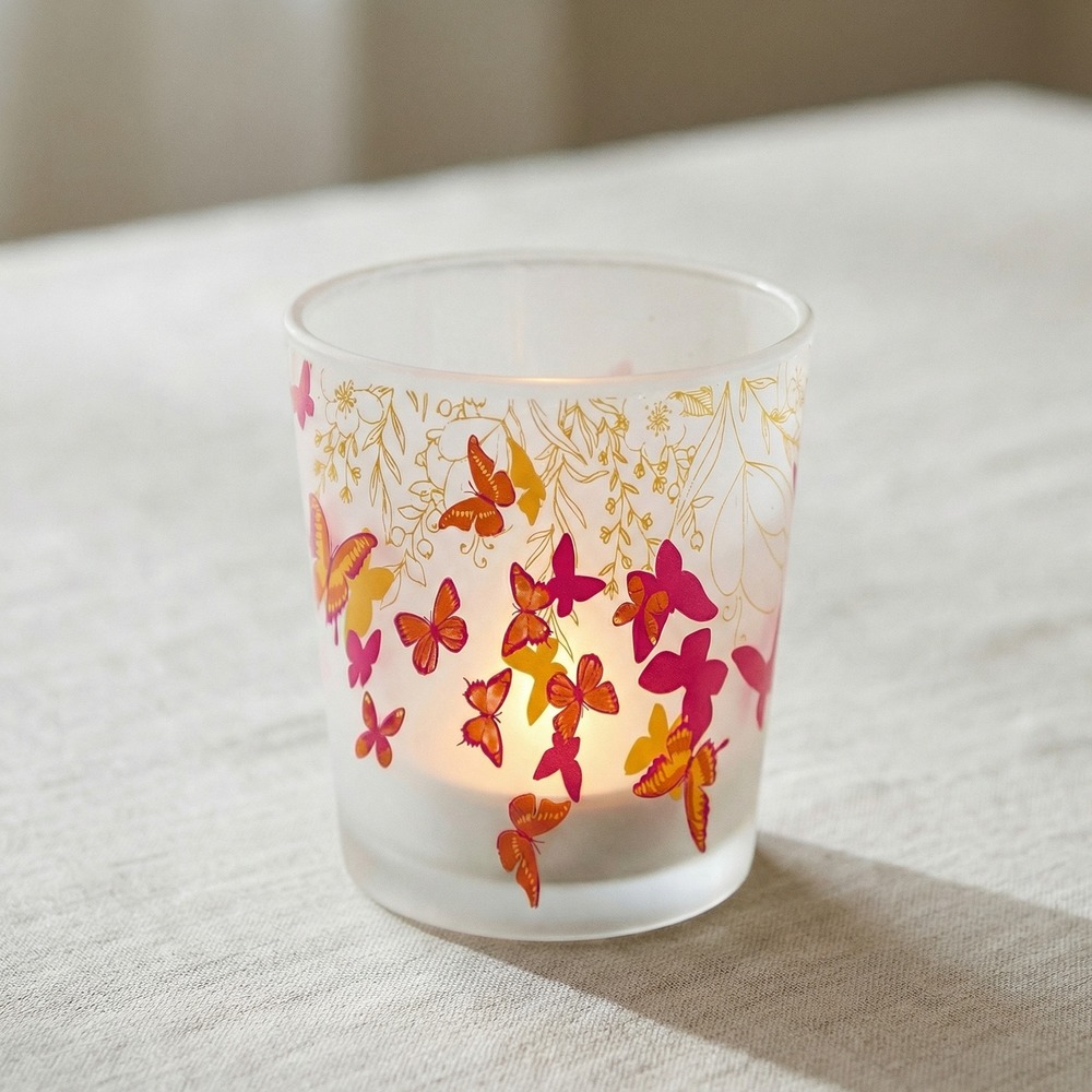Sommerfugl Glaslysestage - 1 stk (5,6 x 6,8 cm) | Sommerfugl Lysestager - Temashop