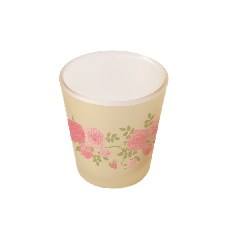 Blomstret Glaslysestage Rosa - 1 stk (5,6 x 6,8 cm) | Blomst Lysestager - Temashop