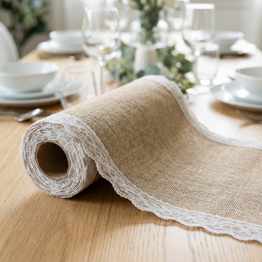 Natur Bordløber Med Blondekant