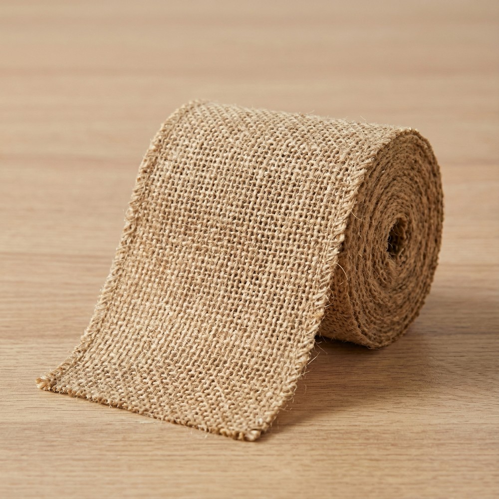 Rustikt Jutebånd Natur - 1 rulle (9,5 cm x 5 m) | Natur tema Bånd - Temashop