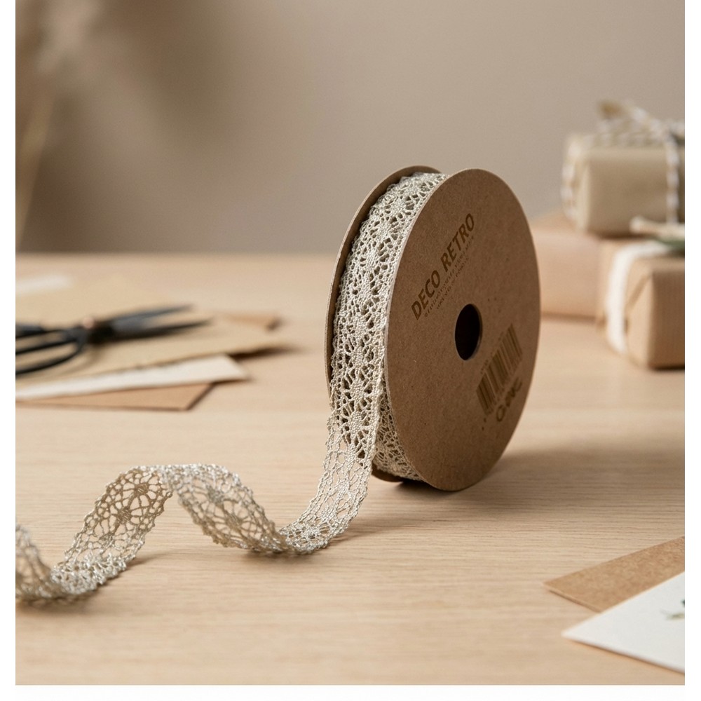 Vintage Blondebånd Gråbrun - 1 rulle (1 cm x 2 m) | Vintage theme Bånd - Temashop