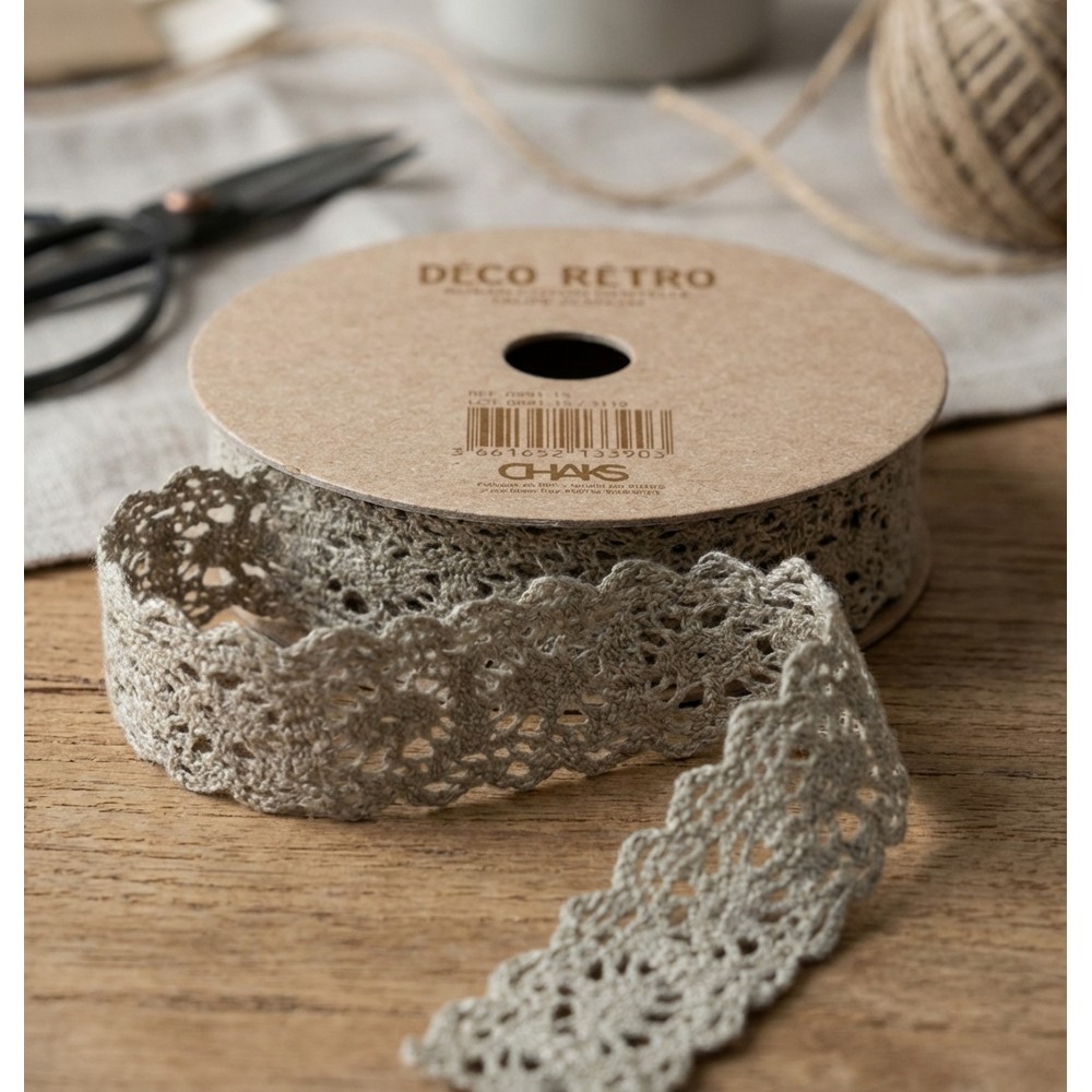 Vintage Blondebånd Gråbrun - 1 rulle (2 cm x 2 m) | Vintage theme Bånd - Temashop