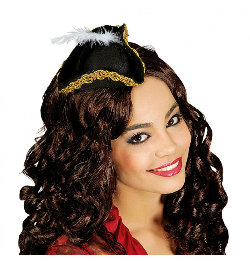 Pirat Minihat Sort/Guld | Pirat Hat / Hue / Hjelm - Hovedtilbehør - Temashop