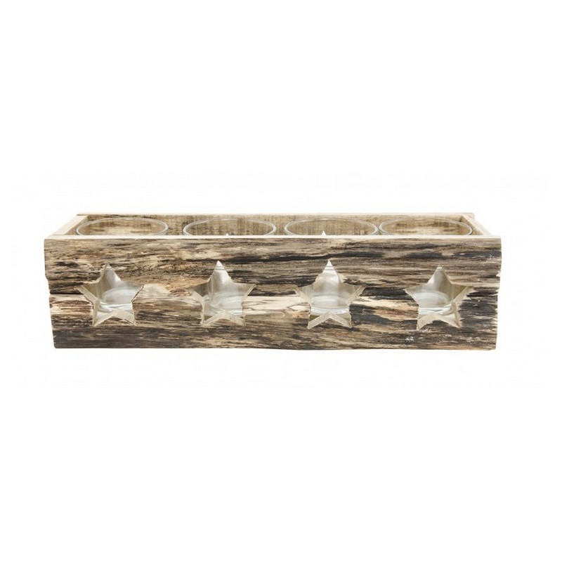 Stjerne Advents Fyrfadsstage Træ - 5 dele | Julepynt Lysestager - Temashop