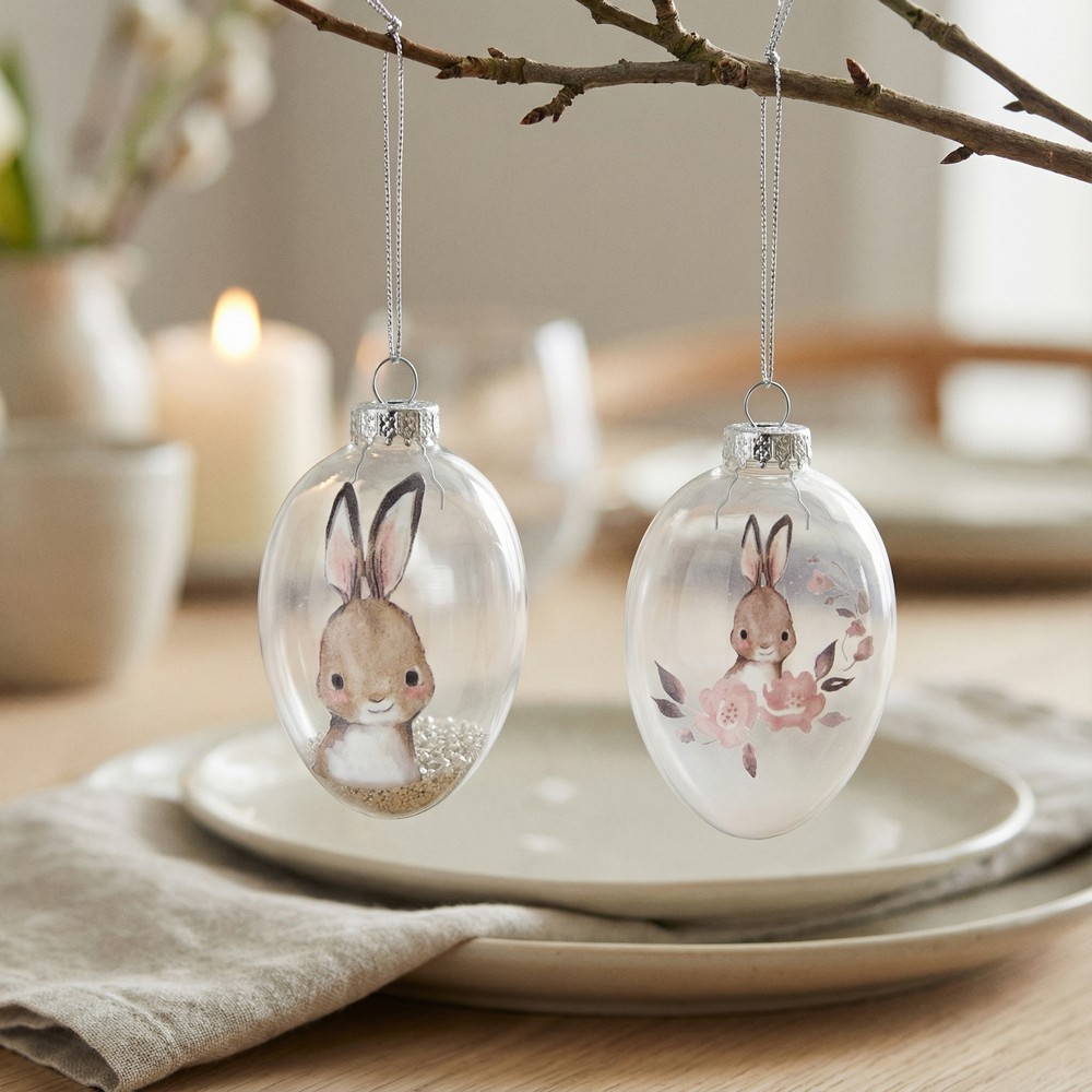Ophæng Påskeæg Med Kanin Glas - 1 stk (5 x 8 cm) | Påske Påskepynt - Temashop