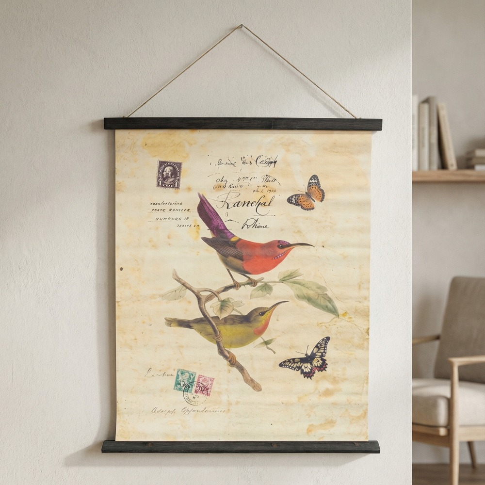 Vintage Kolibri Vægplakat - 1 stk (58 x 1,2 x 72,5 cm) | Fugl Vægopsats - Temashop