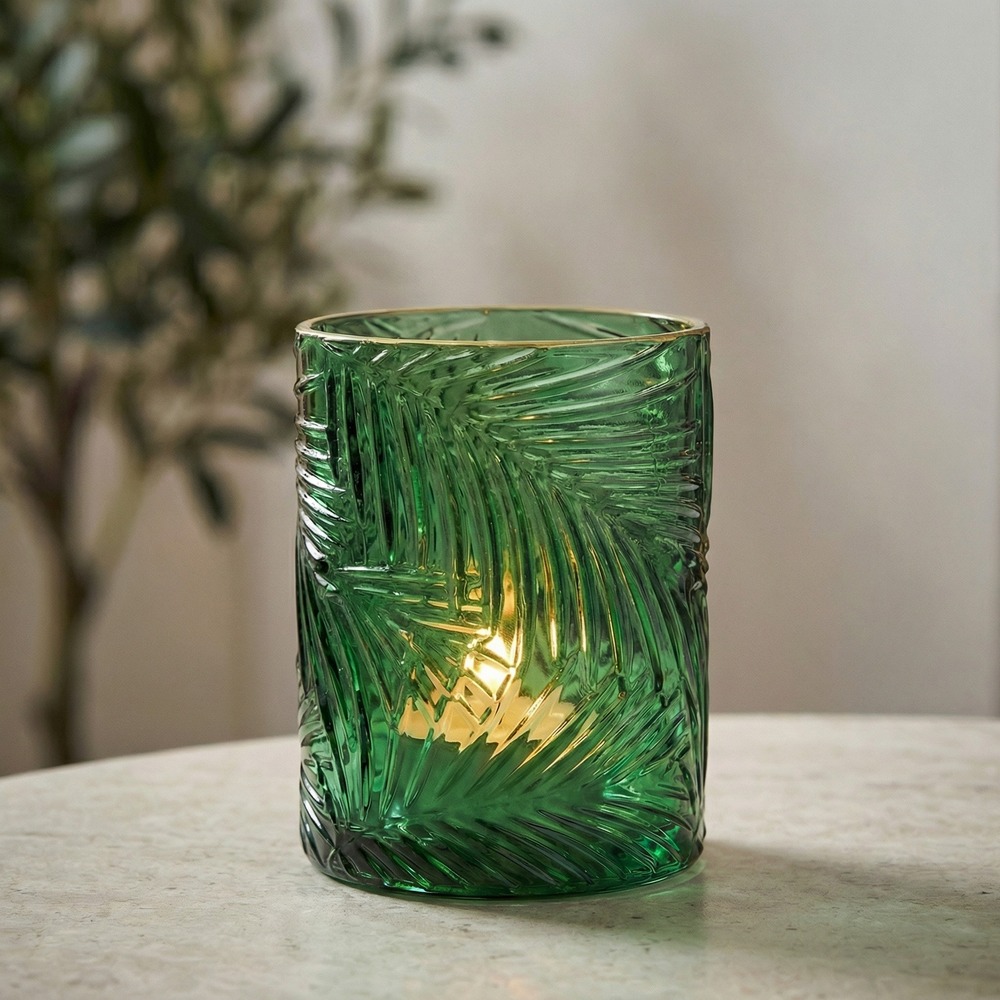 Tropisk Fyrfadsstage Grøn - 1 stk (10 x 12,5 cm) | Hawaii Lysestager - Temashop