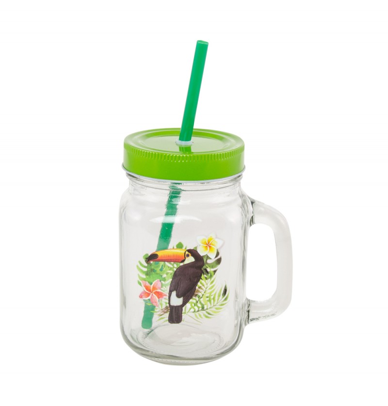 Toucan Glas Med Sugerør Grøn