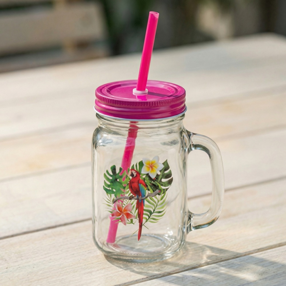Papegøje Glas Med Sugerør Fuchsia