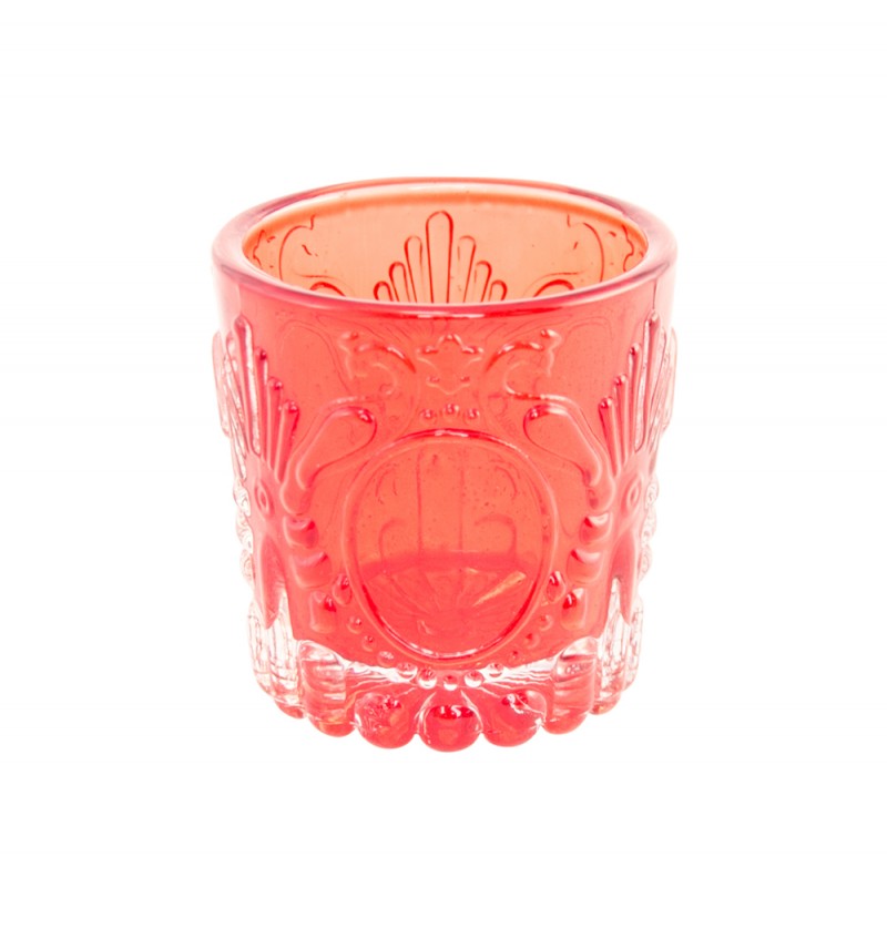 Mønstret Glas Lysestage Rød - 1 stk (5,6 x 5,7 cm) | Rødt tema Lysestager - Temashop