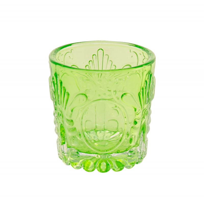 Mønstret Glas Lysestage Grøn - 1 stk (5,6 x 5,7 cm) | Grønt tema Lysestager - Temashop