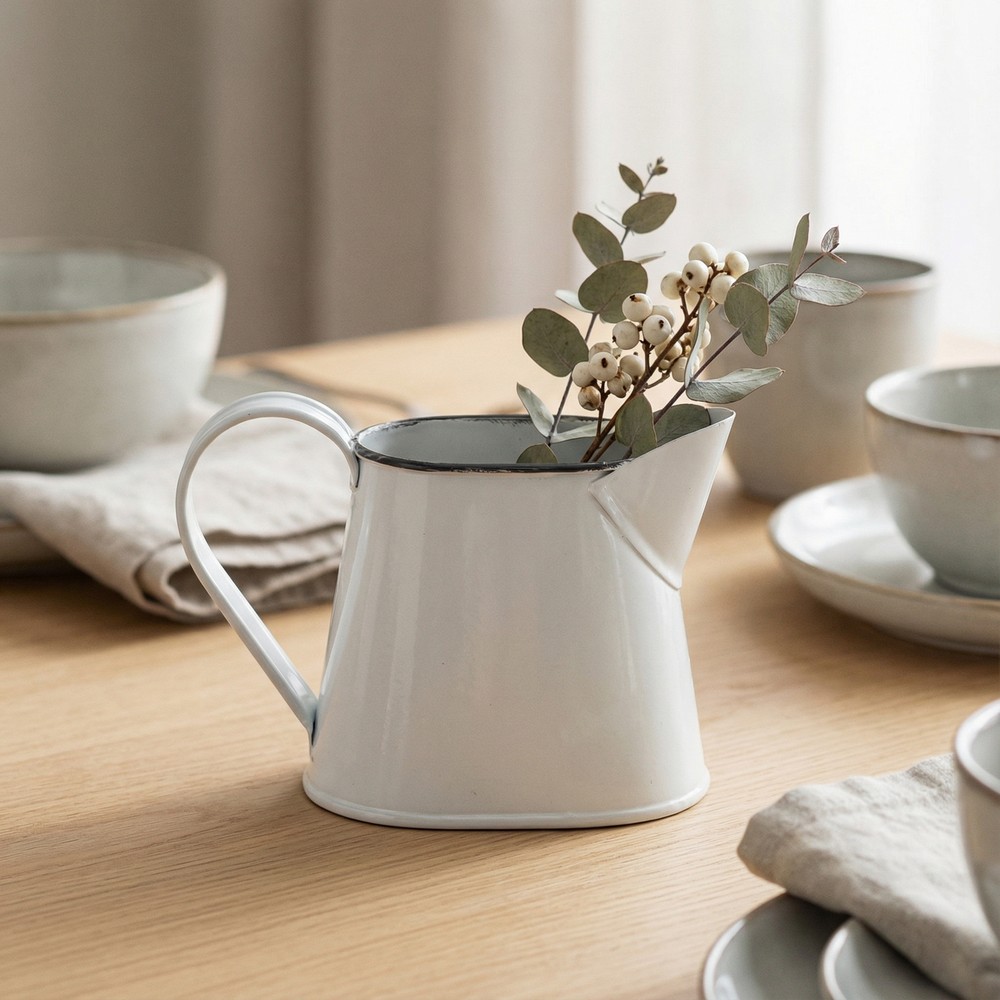 Dekorationskande Metal Hvid - 1 stk (12 x 6 x 7,5 cm) | Gård tema Vase - Temashop