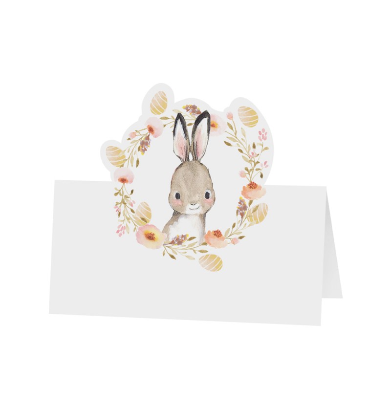 Påskehare Bordkort Hvid - 6 stk (8 x 8 cm) | Påske Bordnumre / bordkort / holdere - Temashop