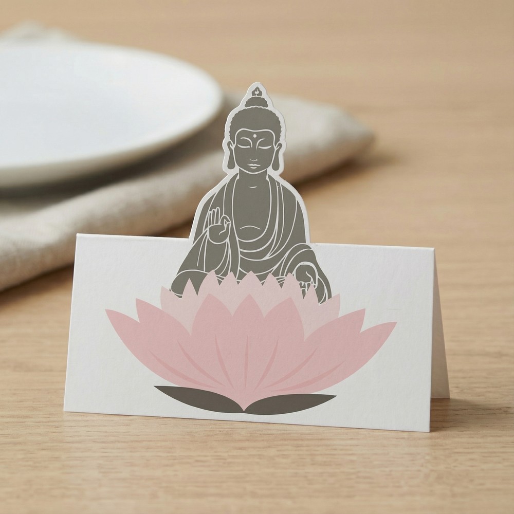 Lotus Buddha Bordkort Grå - 6 stk (8 x 8 cm) | Asien Bordnumre / bordkort / holdere - Temashop