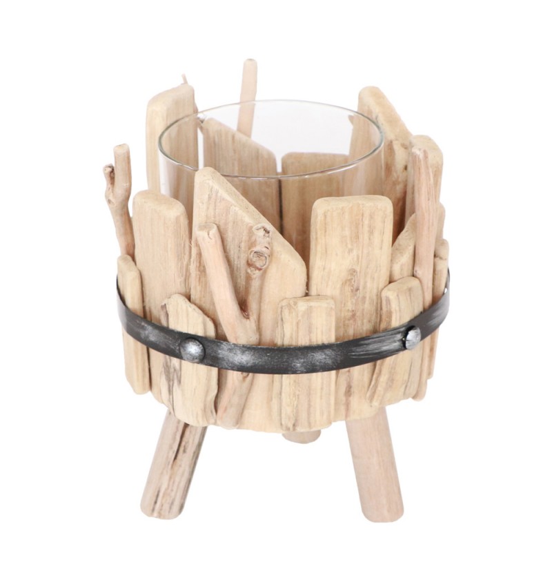 Drivtømmer Maritim Lysestage - 1 stk (17 x 18 cm) | Maritimt Lysestager - Temashop