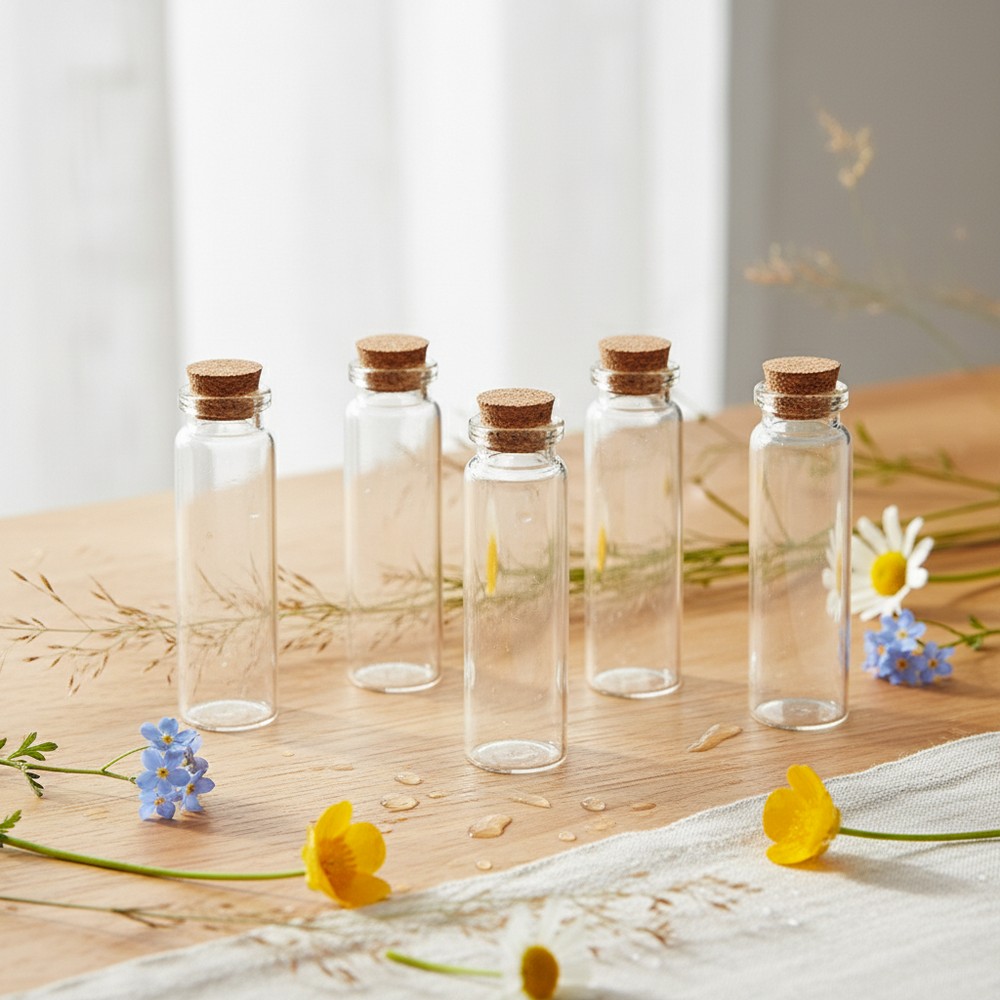 Små Glasflasker Med Korkprop - 5 stk (2,2 x 7,4 cm) - Temashop