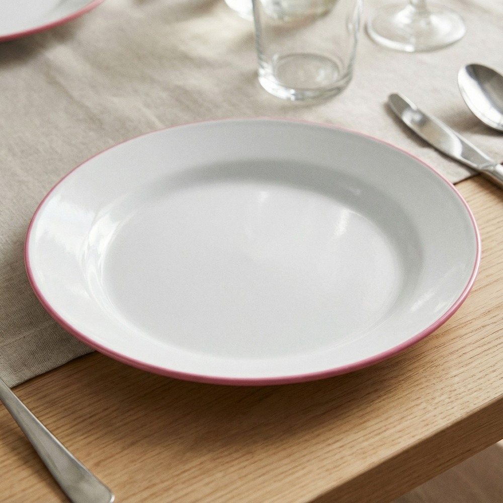 Metal Tallerken Hvid/Rosa - 1 stk (25 x 2,5 cm) | Pink tema Tallerkner - Temashop