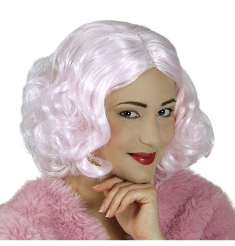 Krøllet Paryk Lyserød | Pink tema Paryk - Hovedtilbehør - Temashop