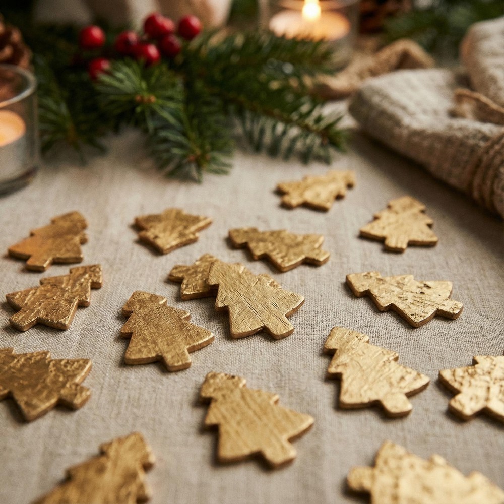Juletræ Trækonfetti Guld - 24 stk (5,4 x 5,4 x 0,1 cm) | Julepynt Konfetti - Temashop
