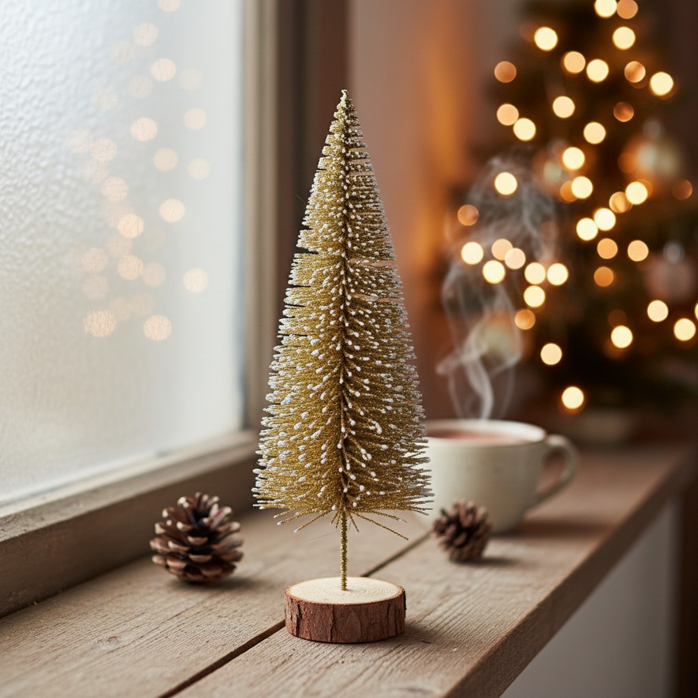 Juletræ Guld/Hvid - 1 stk (6 x 21 cm) | Jul Julepynt - Temashop