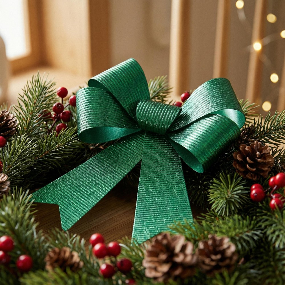 Julesløjfe Grøn - 1 stk (22,9 cm x 38,1 cm) | Grønt tema Bånd - Temashop