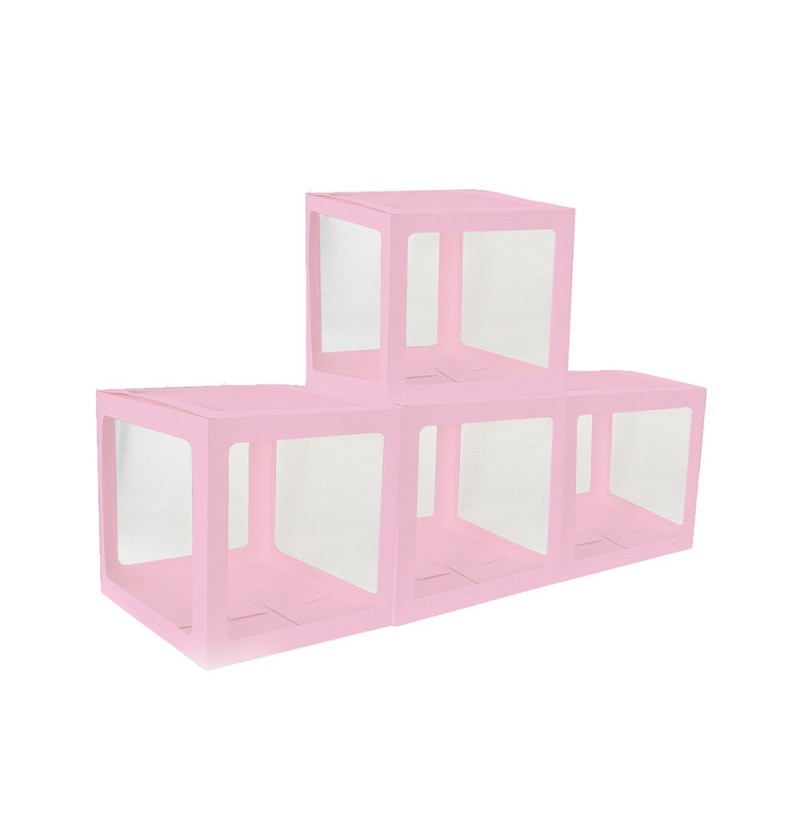Ballonbokse Lyserød - 4 stk (30 x 30 x 30 cm) | Pink tema Ballonboks - Temashop