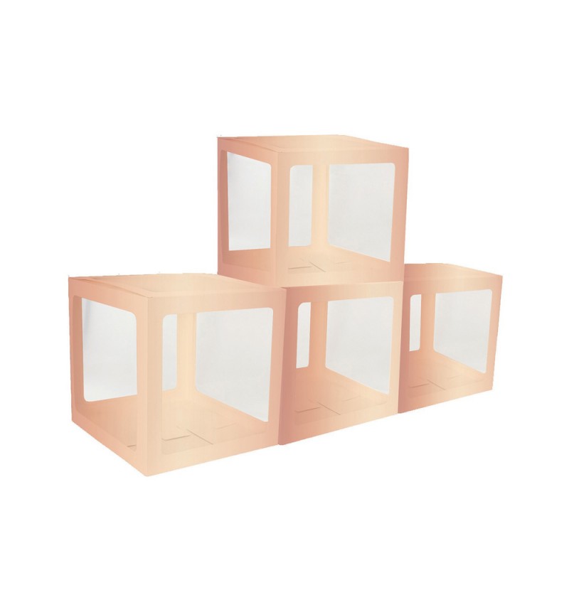 Ballonbokse Rosaguld - 4 stk (30 x 30 x 30 cm) | Rosaguld tema Ballonboks - Temashop