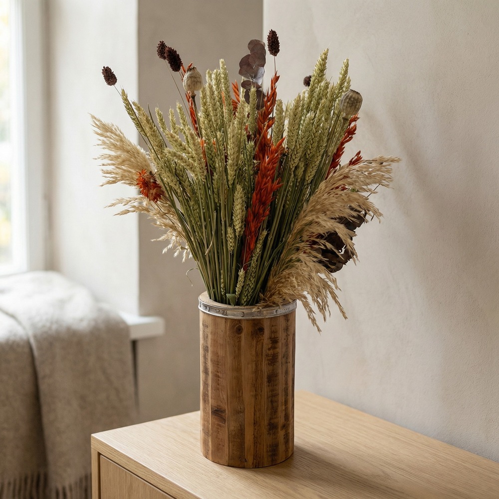 Efterårsgræs I Træpotte Orange - 1 stk (15 x 60 cm) | Natur tema Kunstige blomster - Temashop