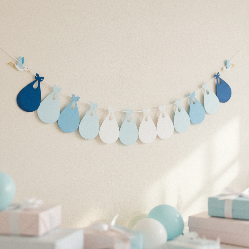 Stork Babyshower Guirlande Lyseblå - 1 stk (240 cm x 22 cm) | Babyshower Guirlander - Temashop