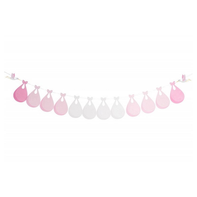 Stork Babyshower Guirlande Lyserød - 1 stk (240 cm x 22 cm) | Babyshower Guirlander - Temashop